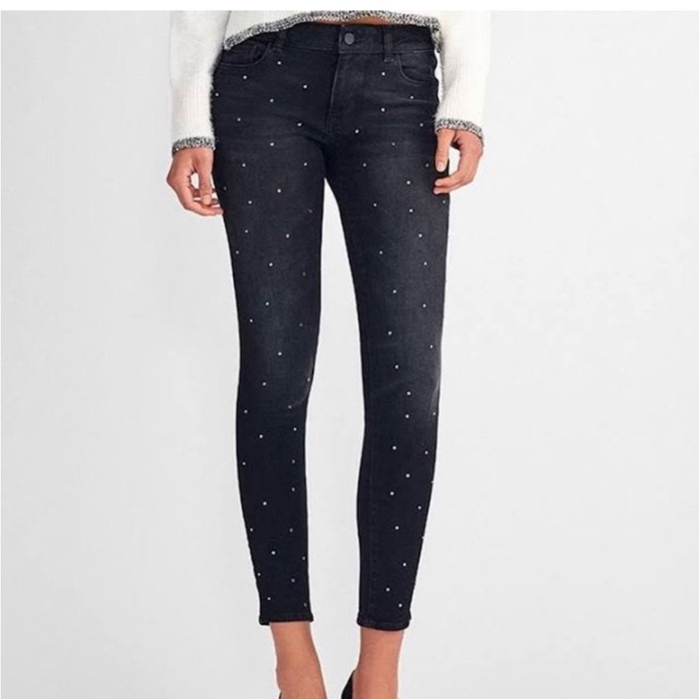 DL1961 Black Skinny Emma Jeans with Crystals